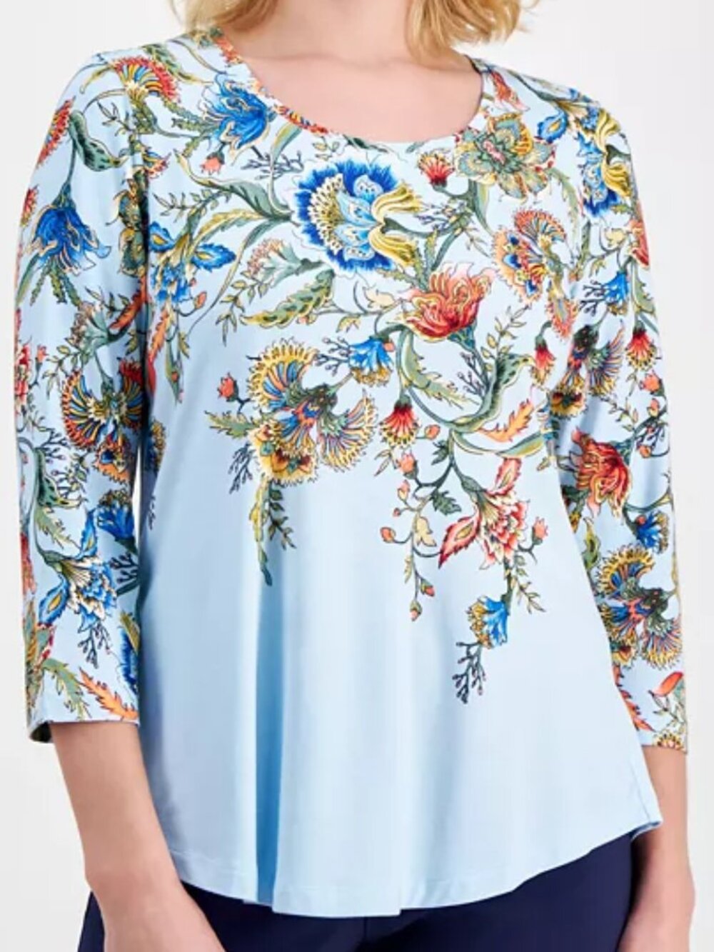 JM Collection Petite Cascading Floral 3/4-Sleeve Top, Petite M